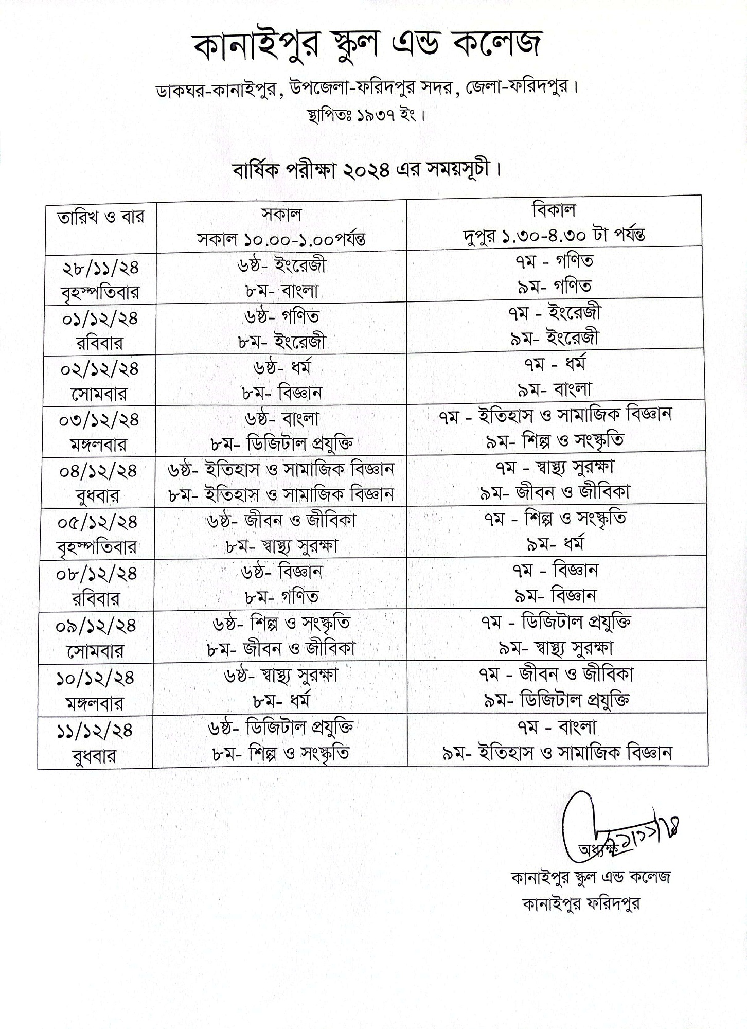 পরীক্ষার রুটিন