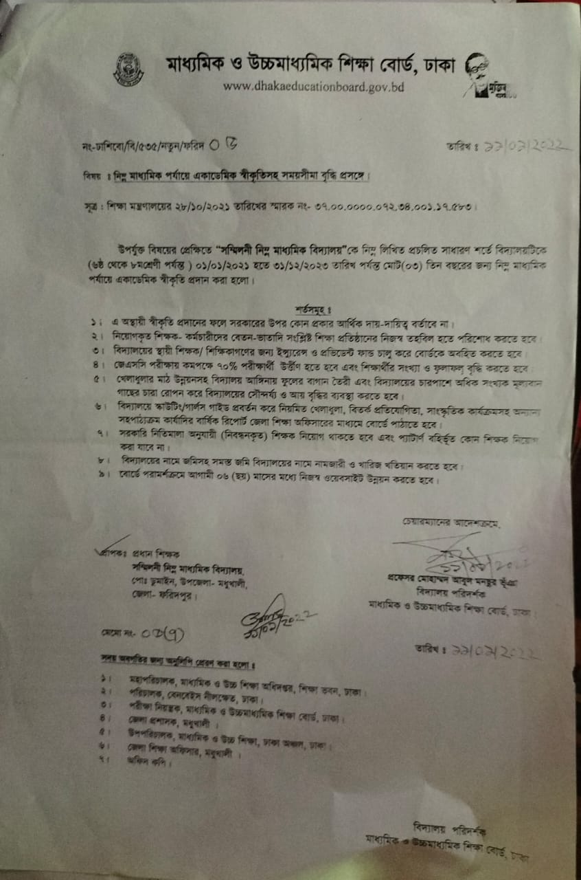 নিম্ন মাধ্যমিক বিদ্যালয়ের একাডেমিক স্বীকৃতি ০১-০১-২০২১
